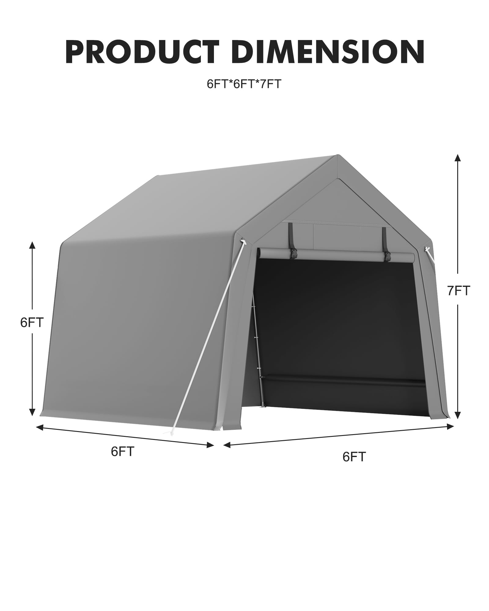 GarveeLife 6 x 8 ft Carport Storage Shed, Portable Garage with Roll-up Zipper Door, Heavy Duty Waterproof Tarp, Storage for Motorcycle, Bike, Firewood, Garden Tools