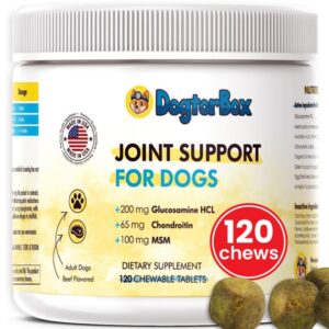 Dogtor Box Vet-Formulated All-Natural Joint Supplement for Dogs with Glucosamine, Chondroitin, MSM, Collagen - 120 Soft Chews Proudly Made in USA