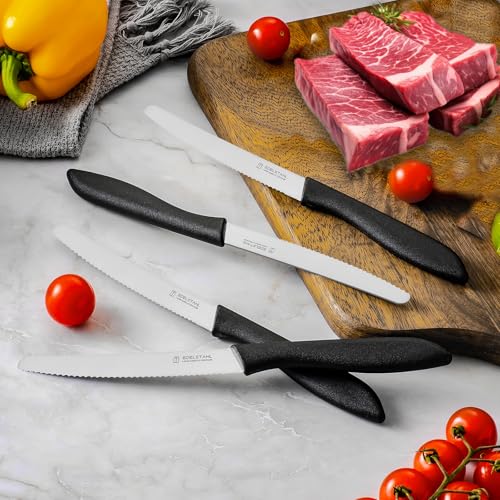 targzier Steak Knives Set of 6,Premium Steak Knife,Serrated Steak Knives,Stainless Steel Steak Knife Set,Black Round Head Knife,Tomato Knife for Kitchen&Restaurant,Dishwasher Safe