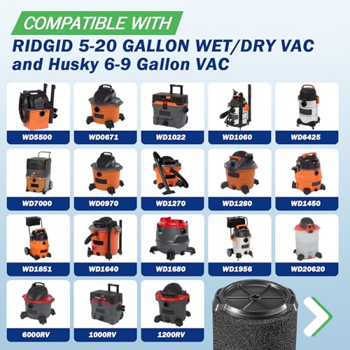 VF7000 Filter Replacement Compatible with Ridgid 5-20 Gallon Wet/Dry Vacuums Cleaners And Husky 6-9 Gallon Vacuum Cleaners Replacement Filter, 2 Pack