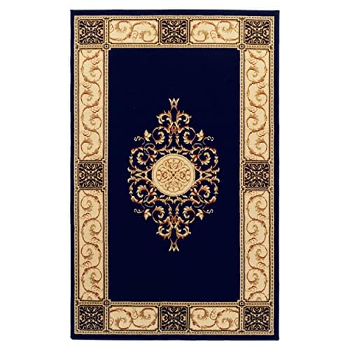 Superior Indoor Area Rug, Jute Backing, Plush Floral Rugs for Entryway, Living Room, Kitchen Floors, Bedroom, Office Floor Cover, Medallion Rugs, Elegant Medallion Collection, 5' x 8', Midnight Blue