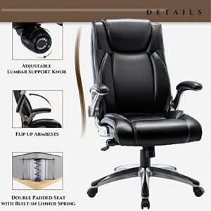 COLAMY Executive Office Ergonomic Chair with Thick Bonded Leather, Flip-up Armrests, High Back Adjustable Height and Tilt for Working, Study, Gaming