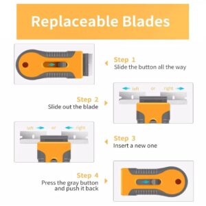 Razor Blade Scraper Tool with 10 Stainless Steel Blades +5pcs Plastic Blades, Window Glass Scraper, Cleaning Scraper for Oven, Wall, Stove Top, Glass Cooktop, Sticker