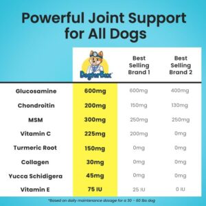 Dogtor Box Vet-Formulated All-Natural Joint Supplement for Dogs with Glucosamine, Chondroitin, MSM, Collagen - 120 Soft Chews Proudly Made in USA