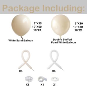 White Bow Balloon Arch Kit 143PCS Double Stuffed Neutral Pearl White Sand Beige Cream Balloon 18/10/5 Inch Different Sizes for Bowtie Theme Bridal Shower Wedding Baby Shower Birthday Party Decoration