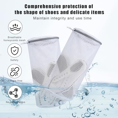 Giantree 2 Pack Shoe Washing Machine Bags, Honeycomb Mesh Shoe Laundry Bag with Zipper 360° Wrap-around Cleaning for Sneakers Running Shoes, Mesh Laundry Bags for Delicates for Sock Lingeries Clothes