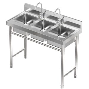 lenjkyyo 3 compartment sink, stainless steel kitchen sink laundry tub culinary 99”lx46”wx91”h sink commercial grade for restaurant/kitchen/laundry/utility room