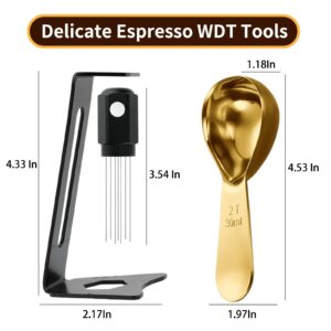 Espresso Distribution Tool WDT Tools - Espresso Needles Coffee Stirrer with Magnets and Stand & Stainless Steel Measuring Spoons with 2Tablespoon for Coffee Beans, Tea, Milk Powder and More (Golden)