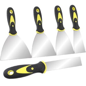 putty knife, 5pcs spackle knife set (1, 2, 3, 4, 5 in), paint scraper tool, stainless steel taping knife for repairing drywall, removing wallpaper, applying putty, plaster, mud, adhesive, cement