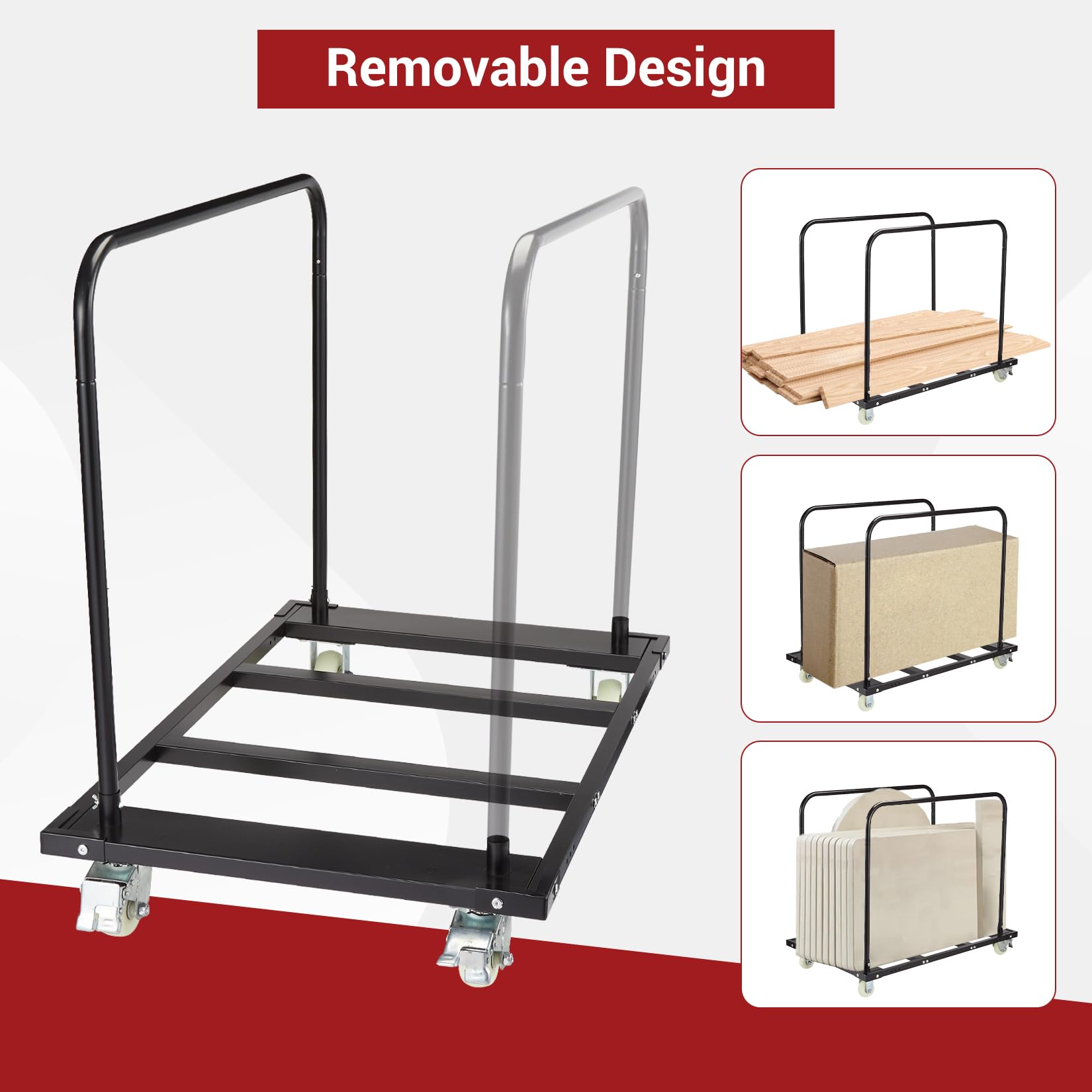 GarveeTech Folding Table Cart, 1500 LBS Heavy Duty Drywall Cart Steel Panel Truck with Wheels, Chair Cart Desk Trolley for Garage, Home, Office, Utility Tool Cart for Handling Lumber, Mattress