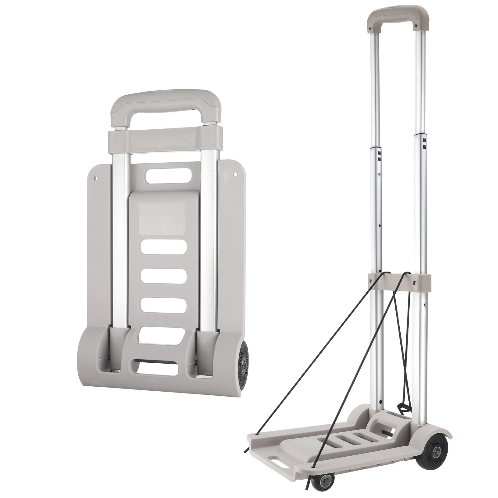 Fingertip WD Folding Luggage Cart with Chassis,4 Wheels Folding Hand Truck Dolly,Collapsible Light Duty Dolly for Moving Shopping Travel Office Use,165lbs(Grey)