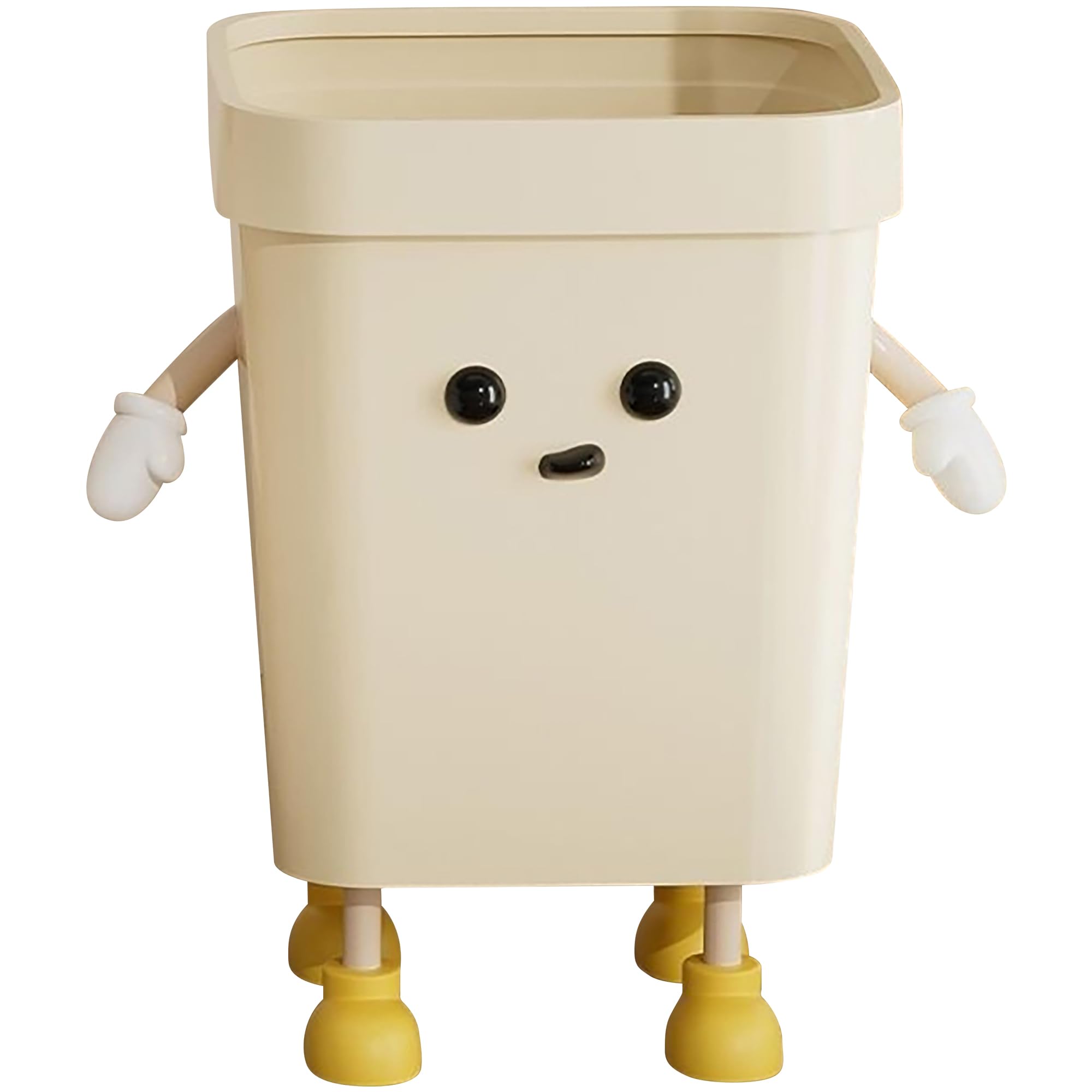 3.2-Gallon Cute Kids Trash Can - Durable Waste Basket Perfect for Kids Rooms, Classrooms, Pediatric Clinics - Beige Square-Shaped Trash Bin w/Arms & Legs - Comes with Removable Trash Bag Holder