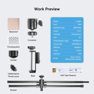 Longer New LightBurn Camera Kit for Laser Engravers – 5MP HD Precision Auto Positioning, Supports Video Recording, Multi-Task Engraving, and Job Preview, Covers a Large Area of 740x560mm