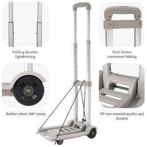 Fingertip WD Folding Luggage Cart with Chassis,4 Wheels Folding Hand Truck Dolly,Collapsible Light Duty Dolly for Moving Shopping Travel Office Use,165lbs(Grey)