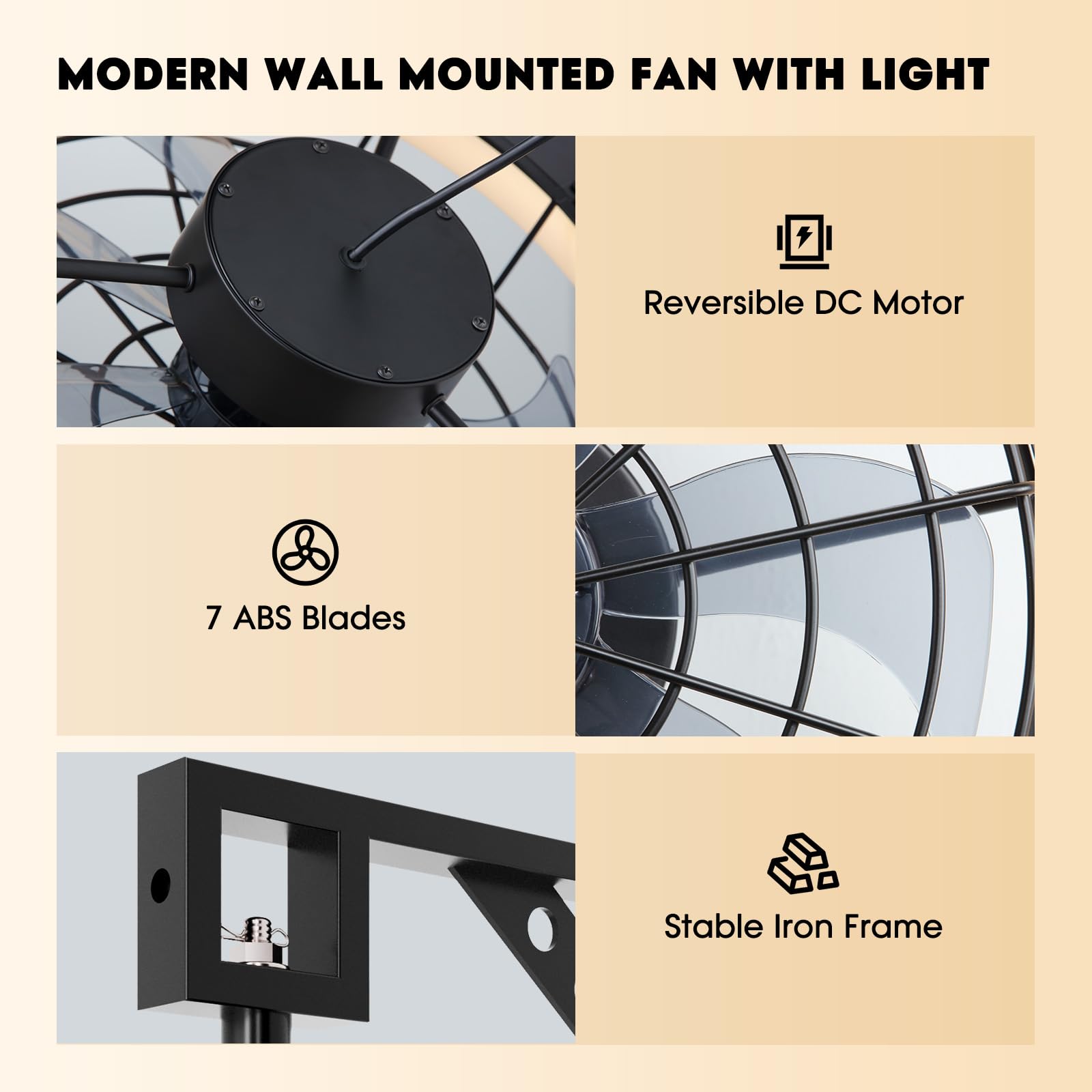 Fansconce Wall Mounted Fan with Lights, 23” Wall Mount Fan with Remote, 6 Speeds Plug in Wall Fan, Reversible, 3CCT, Dimmable, Noiseless, 360°Adjustable Tilt for Workshop, Patio, Home