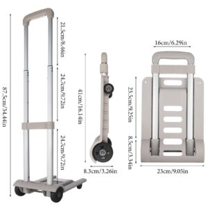 Fingertip WD Folding Luggage Cart with Chassis,4 Wheels Folding Hand Truck Dolly,Collapsible Light Duty Dolly for Moving Shopping Travel Office Use,165lbs(Grey)