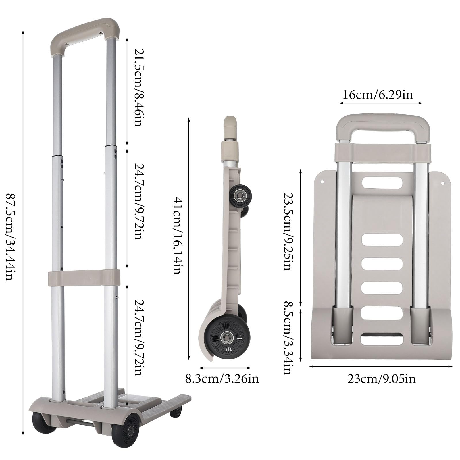 Fingertip WD Folding Luggage Cart with Chassis,4 Wheels Folding Hand Truck Dolly,Collapsible Light Duty Dolly for Moving Shopping Travel Office Use,165lbs(Grey)