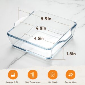 5x5 Small Baking Dish, 2pcs Small Baking Dishes for Oven Air Fryer Safe, 5 Inch Square Glass Small Baking Dish, Mini Casserole Dish with Handle