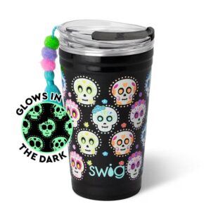 Swig Life 24oz Party Cup, Stackable Insulated Travel Coffee Tumbler with EZ Slider Lid, Cup Holder Friendly Travel Thermos, Stainless Steel 24 oz Tumbler, Reusable Coffee Mug (Sugar Skulls)