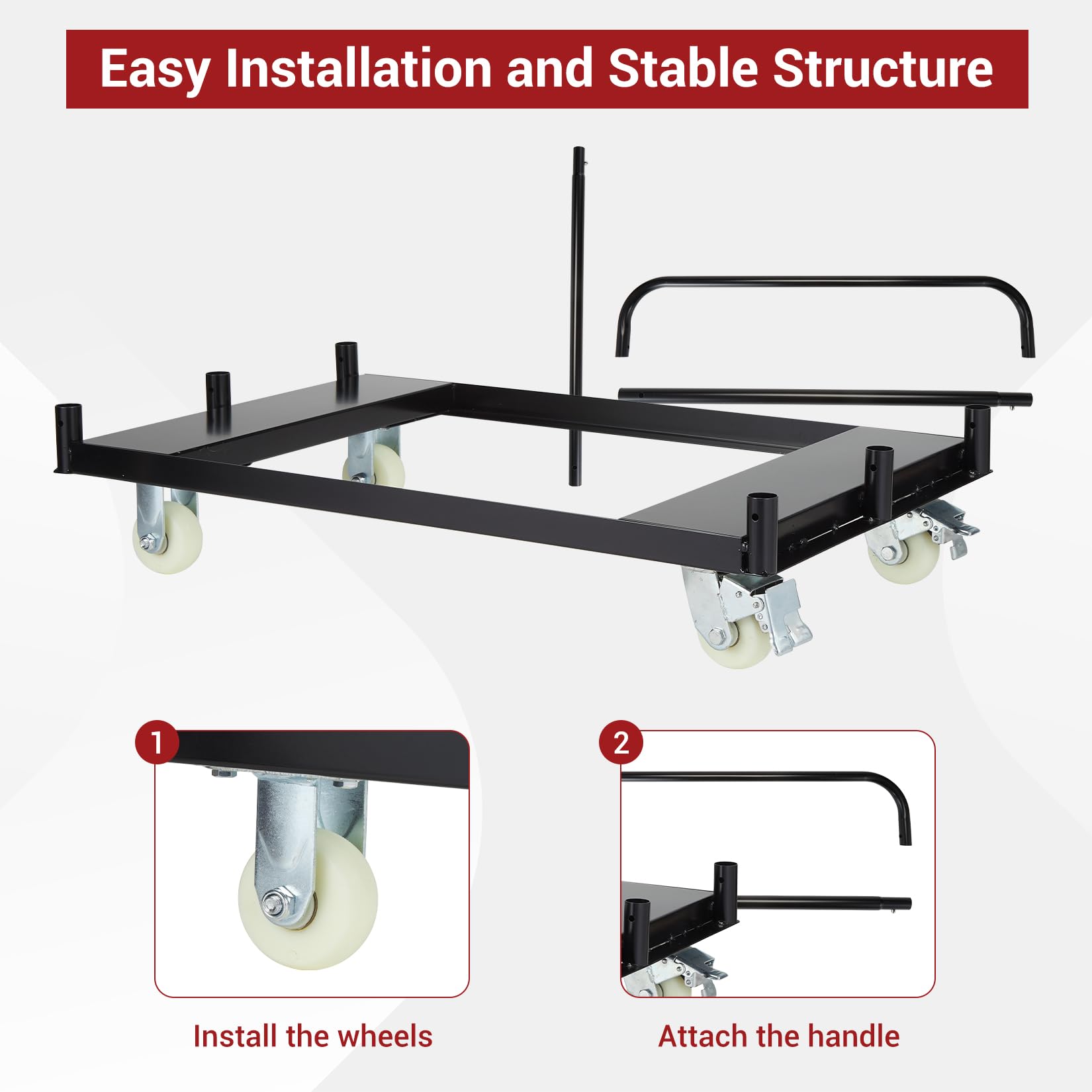 GarveeTech Drywall Cart Steel Panel Truck, Heavy Duty Flatbed Dolly Carts with Wheels, Table Cart with 1500 Lbs Capacity, Utility Tool Cart for Handling Wall Panel, Folding Table, Lumber, Mattress