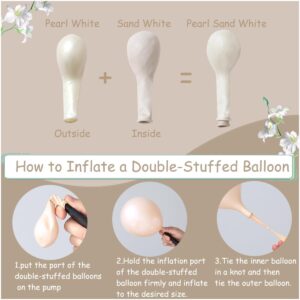 White Bow Balloon Arch Kit 143PCS Double Stuffed Neutral Pearl White Sand Beige Cream Balloon 18/10/5 Inch Different Sizes for Bowtie Theme Bridal Shower Wedding Baby Shower Birthday Party Decoration