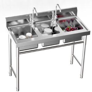 surneis sink, stainless steel sinks, commerical sink cooking sink 3-compartment h-shaped construction food truck sink 304 stainless steel utility sink for use in restaurants, canteens, snack bars