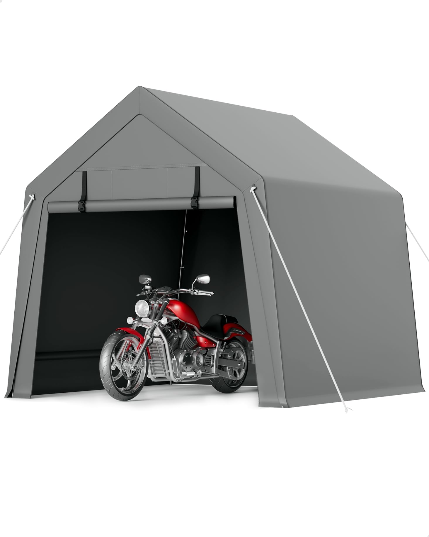 GarveeLife 6 x 8 ft Carport Storage Shed, Portable Garage with Roll-up Zipper Door, Heavy Duty Waterproof Tarp, Storage for Motorcycle, Bike, Firewood, Garden Tools