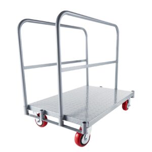 GarveeTech Drywall Cart Steel Panel Truck, 2 in 1 Heavy Duty Flatbed Carts with Wheels, Platform Flat Bed Cart with 2200 Lbs Capacity, 2 Swivel Casters, 1 Front and 2 Side Handrails