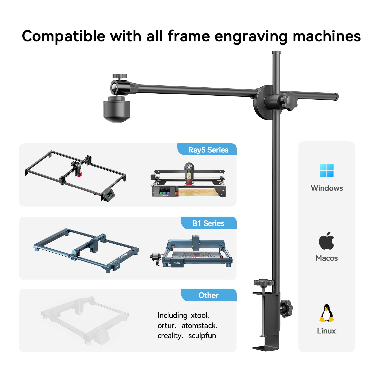 Longer New LightBurn Camera Kit for Laser Engravers – 5MP HD Precision Auto Positioning, Supports Video Recording, Multi-Task Engraving, and Job Preview, Covers a Large Area of 740x560mm