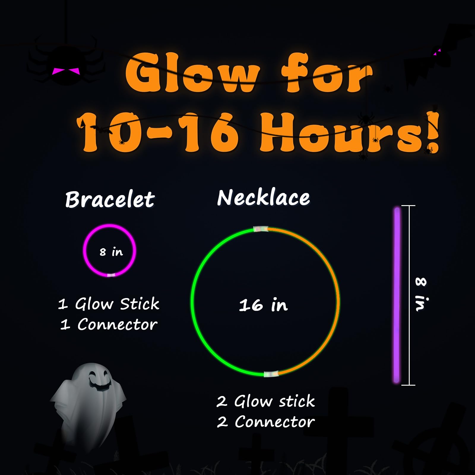 UURM 75 Halloween Glow Sticks for Halloween Party Favors with Connectors, Purple Orange Green Halloween Glow in the Dark Party Supplies, Halloween Goodie Bag Fillers (Purple+Green+Orange)