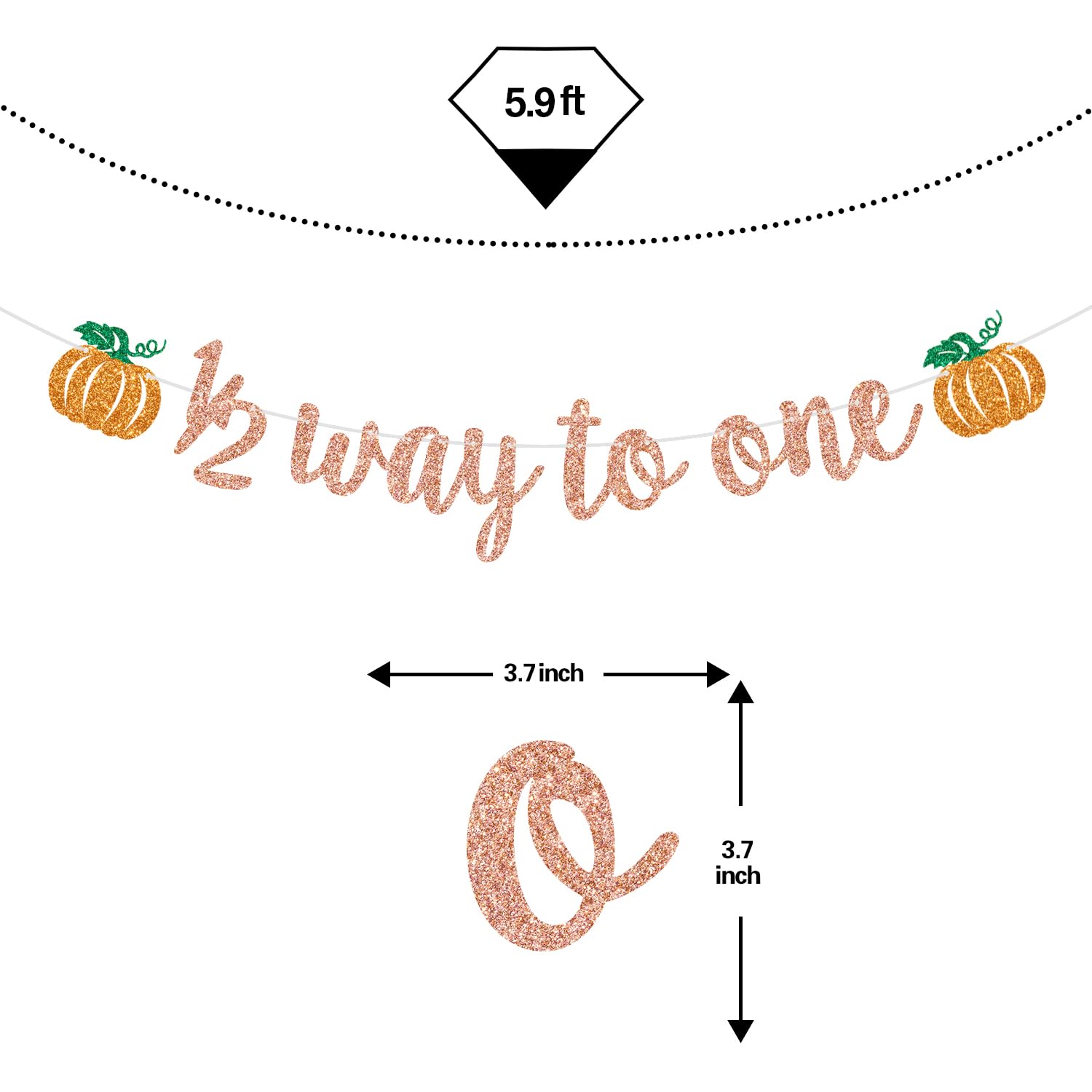 Pumpkin 1/2 Way to One Banner, Fall Half Birthday Decorations Girl, Happy 6 Months, Little Pumpkin Baby Shower Birthday Party Decorations, Rose Gold Glitter