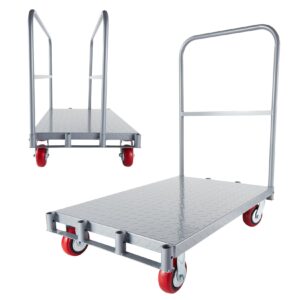 garveetech drywall cart steel panel truck, 2 in 1 heavy duty flatbed carts with wheels, platform flat bed cart with 2200 lbs capacity, 2 swivel casters, 1 front and 2 side handrails