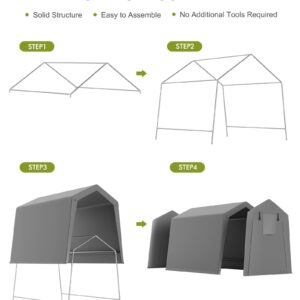 GarveeLife 6 x 8 ft Carport Storage Shed, Portable Garage with Roll-up Zipper Door, Heavy Duty Waterproof Tarp, Storage for Motorcycle, Bike, Firewood, Garden Tools