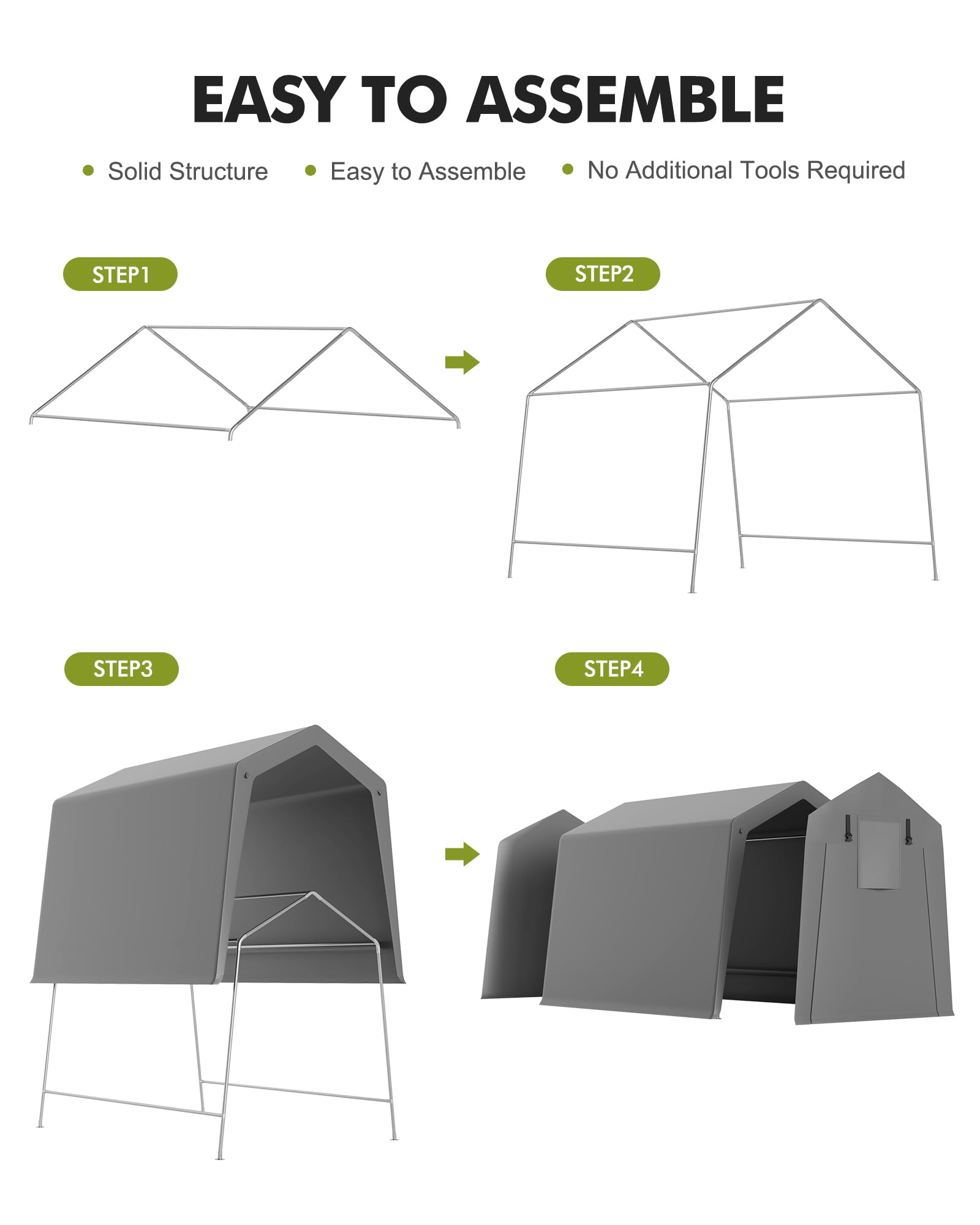 GarveeLife 6 x 8 ft Carport Storage Shed, Portable Garage with Roll-up Zipper Door, Heavy Duty Waterproof Tarp, Storage for Motorcycle, Bike, Firewood, Garden Tools