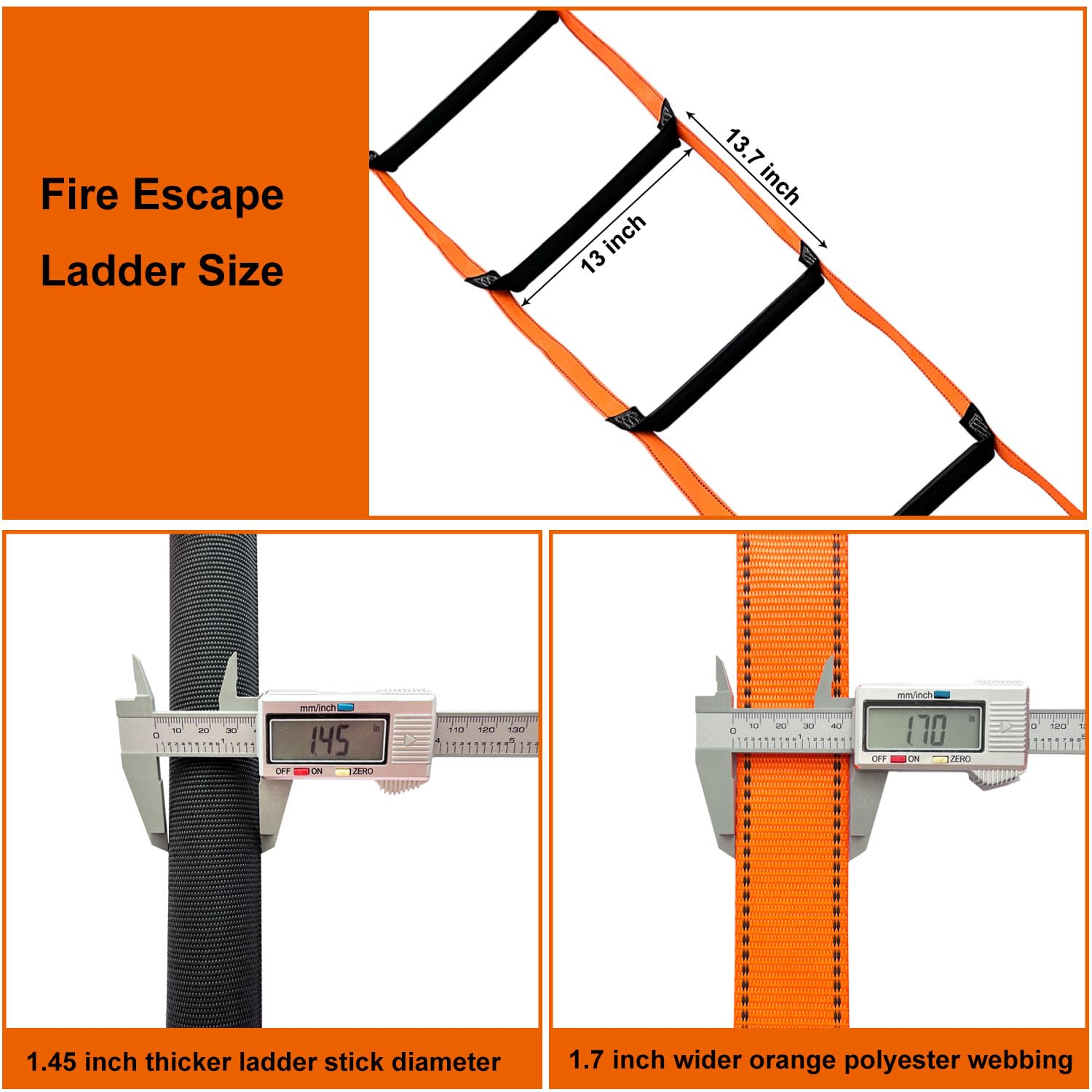 Fire Escape Ladder, 26.2 Feet Emergency Fire Ladder, 2-3 Story Homes Reusable Safety Rope Ladder for Window Balcony Tree House