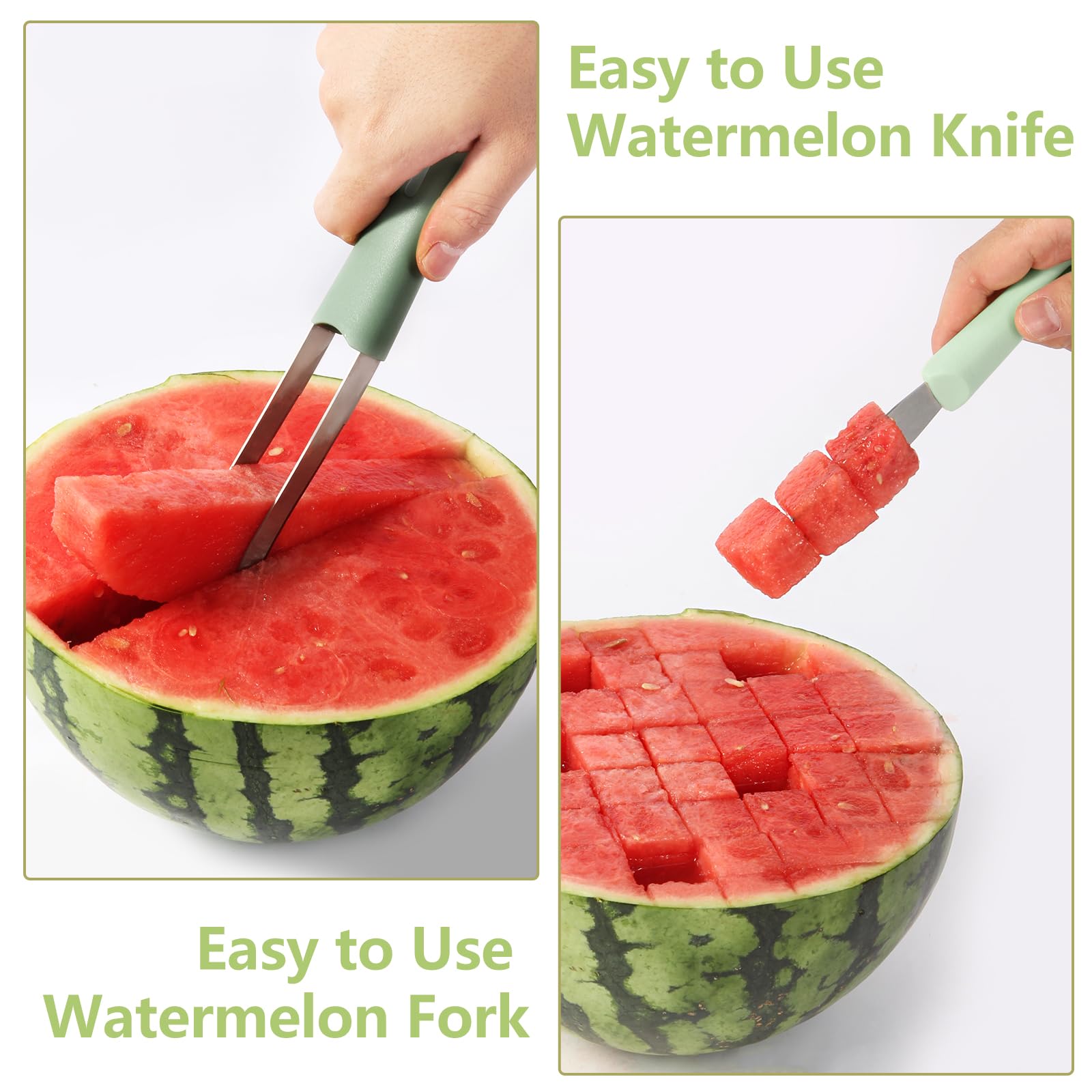 LIVSGNISTA Watermelon Cutter Slicer Tool,Stainless Steel Watermelon Knife and Fork Kit,3-in-1 Fruit Cutter Kitchen Gadgets