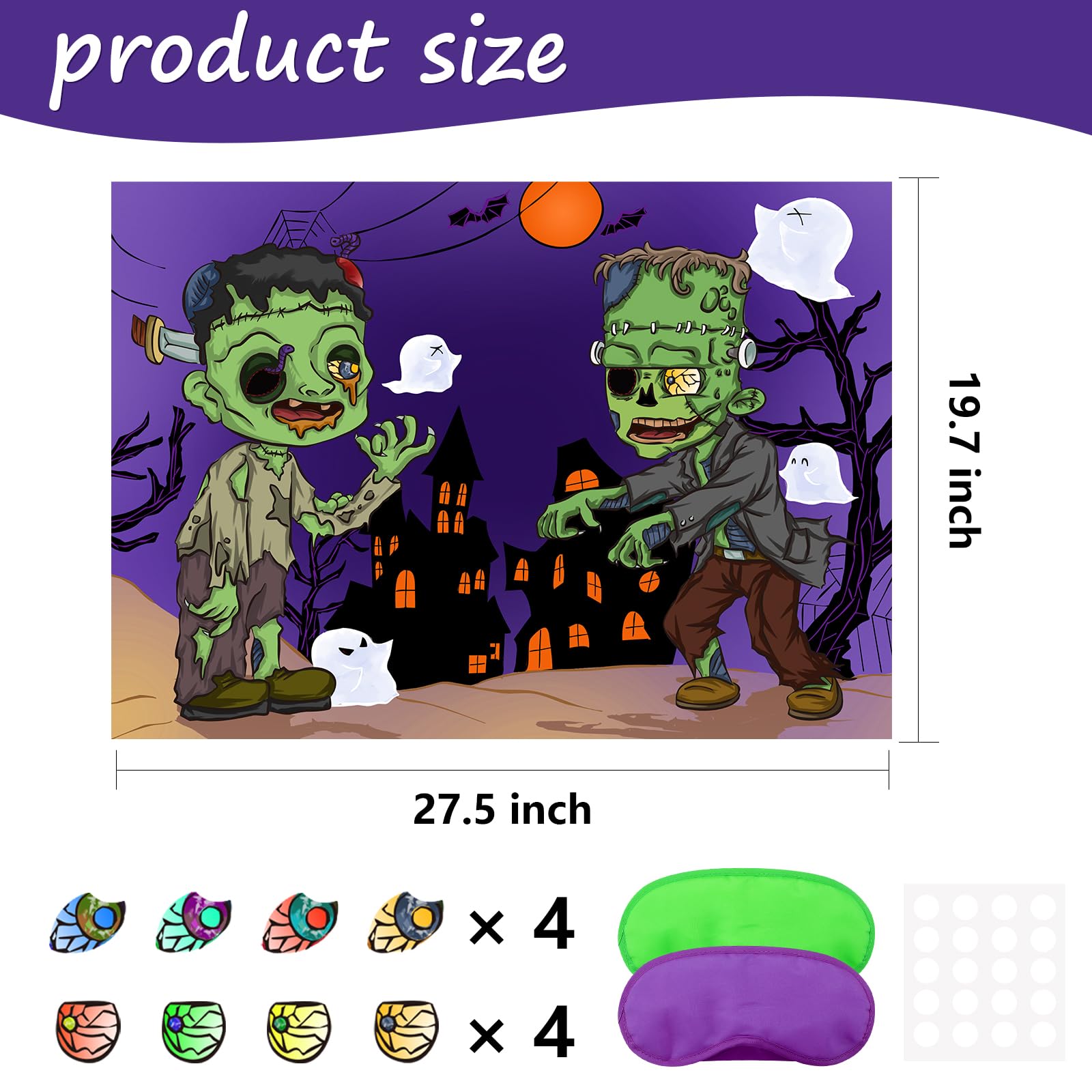 GXGGUS Halloween Party Games, Pin The Tail Game Pin The Eyeball on The Zombies, Two Blindfold Zombies on Game Poster Halloween Classroom Stickers Games,Halloween Zombie Party Games ﻿