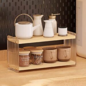 lity coffee station organizer 2 tier acrylic home storage mugs hooks for kitchen countertops, coffee bars, for placing mugs, coffee beans, syrup, cups, stirrers