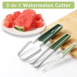 LIVSGNISTA Watermelon Cutter Slicer Tool,Stainless Steel Watermelon Knife and Fork Kit,3-in-1 Fruit Cutter Kitchen Gadgets