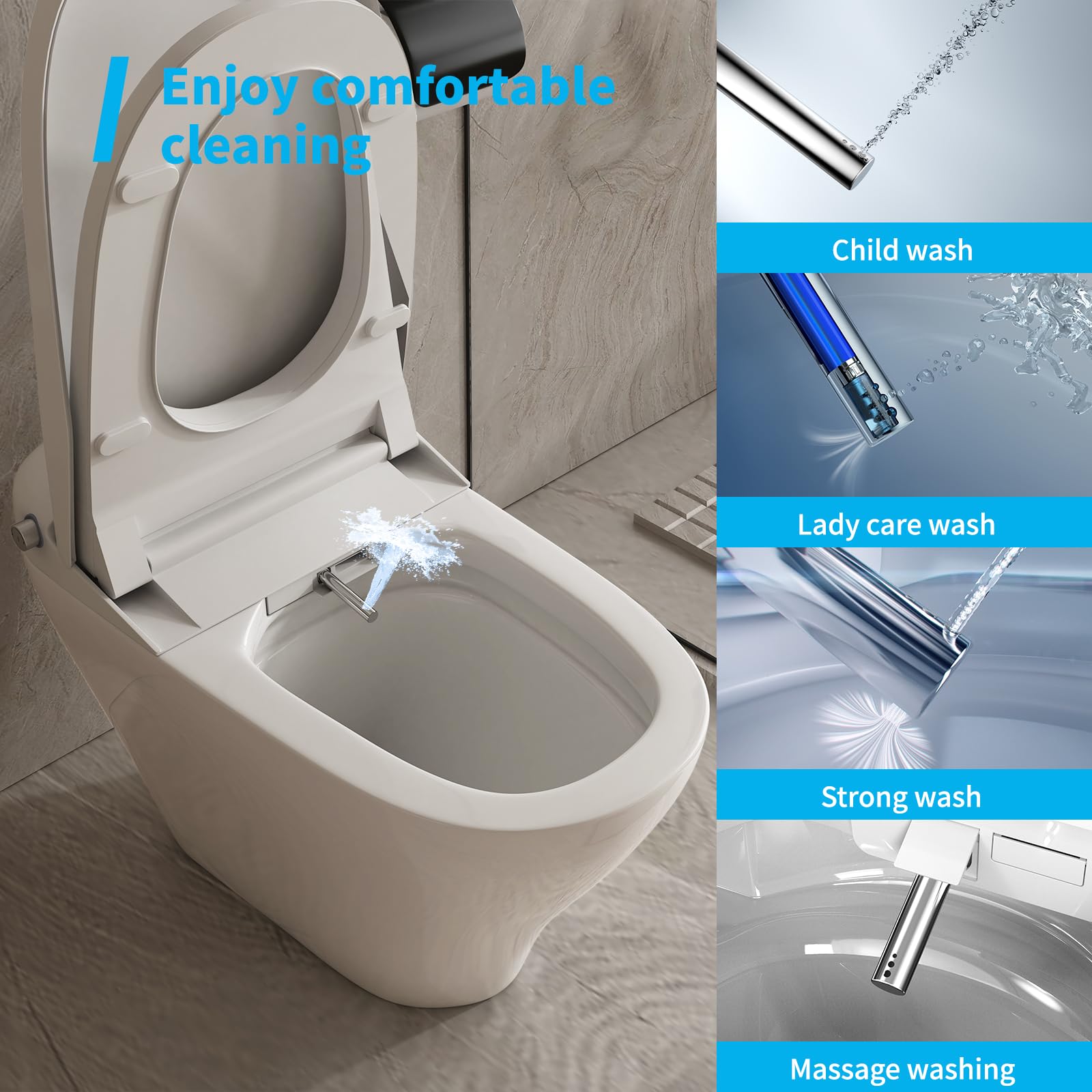 Mjkone Foot Sensing Flush Bidet Toilet with Dryer, Bidet for Existing Toile, Advanced One-Piece Toilet Seat with Heated Bidet, Auto Flush, and Remote Control, 26”(W) x 15.9”(L) x 19.4”(H)