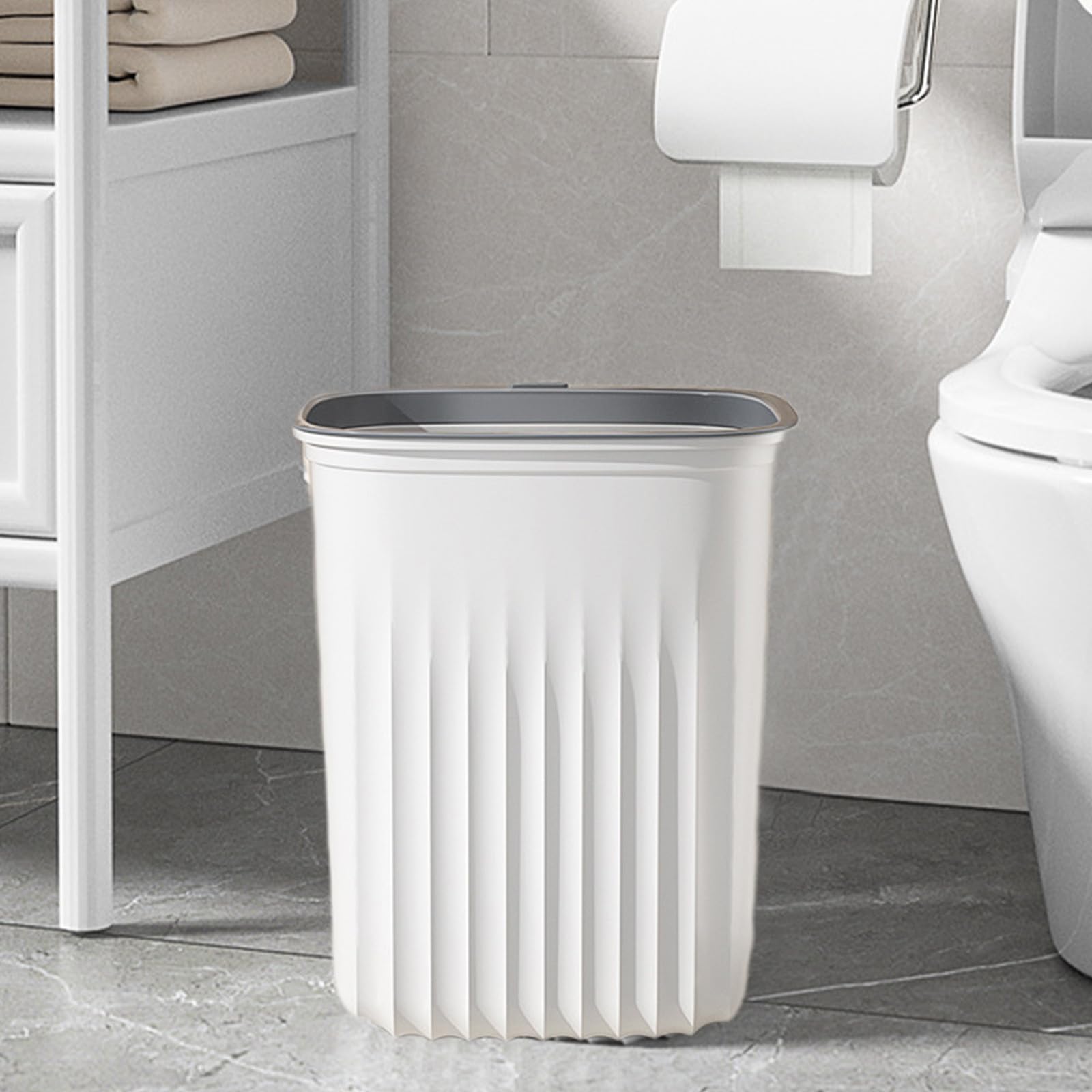 Trash Can - Household Kitchen Trash Can, Plastic Waste Basket, Lidless Press Ring Bathroom Trash Can, Multi-Functional Rubbish Bin, for Bathrooms, Laundry Room, Kitchens & Offices