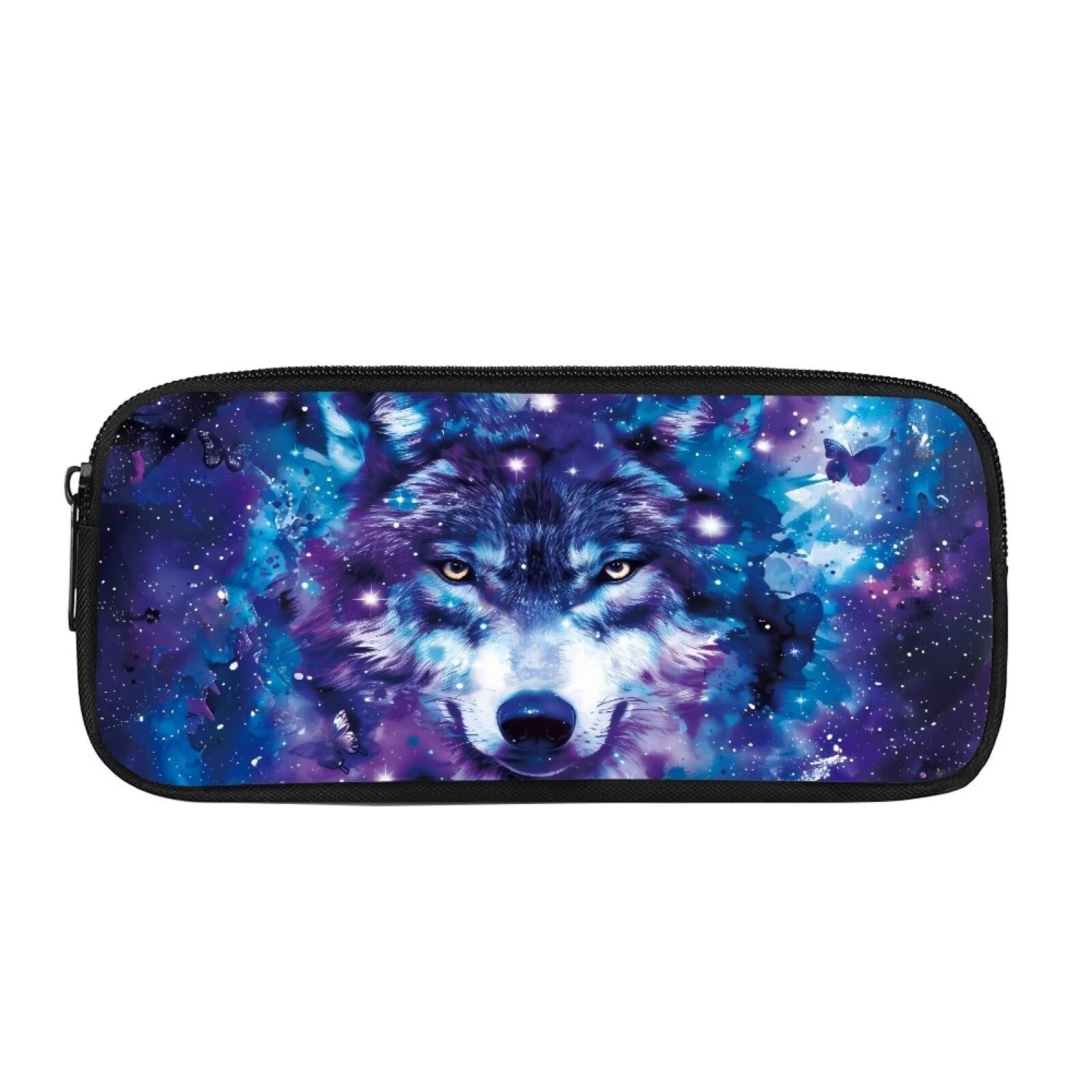 Drnuikhe Cool Galaxy Wolf Print Pencil Case Pencil Pouch Durable Pencil Holder Bag Large Pencil Box Gift for School Teens Kids Boys Girls