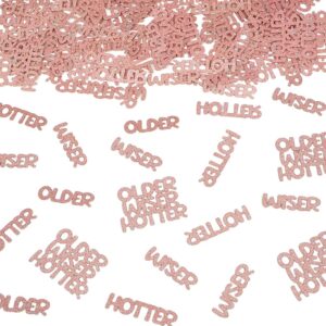 older wiser hotter glitter confetti for rose gold birthday party table scatter, pink table decorations for women girls 25th 30th 40th 50th 60th 70th 80th birthday anniversary paper confetti (100 pcs)