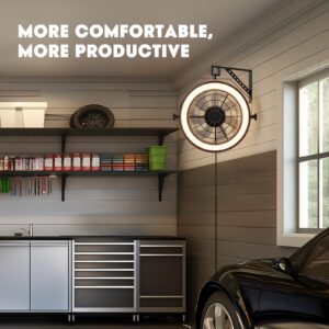 Fansconce Wall Mounted Fan with Lights, 23” Wall Mount Fan with Remote, 6 Speeds Plug in Wall Fan, Reversible, 3CCT, Dimmable, Noiseless, 360°Adjustable Tilt for Workshop, Patio, Home