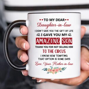 PENHAL Daughter In Law Gifts - Christmas Mug For Daughter In Law - To My Dear Daughter-In-Law Mug - Funny Gifts For Daughter In Law From Mother In Law, Father In Law - Mothers Day, Birthday Gifts Box