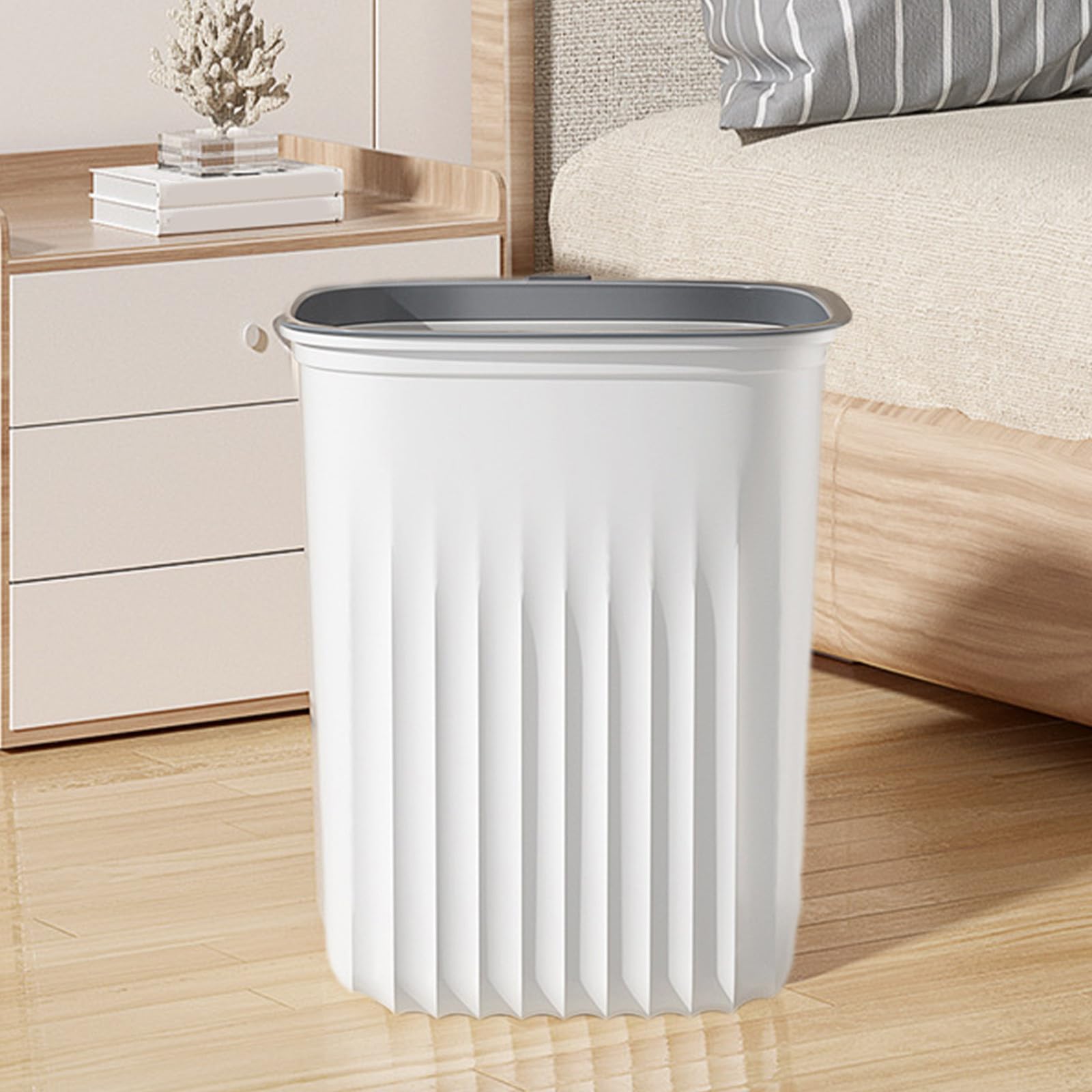 Trash Can - Household Kitchen Trash Can, Plastic Waste Basket, Lidless Press Ring Bathroom Trash Can, Multi-Functional Rubbish Bin, for Bathrooms, Laundry Room, Kitchens & Offices