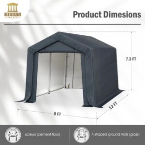 Hera' S Palace 8x12ft Heavy Duty Carport Outdoor Patio Anti-Snow Portable Canopy Storage Shelter Shed with 2 Roll up Zipper Doors Garage Kit Tent for Motorcycle, Snowmobile, Garden Tools, Dark Gray