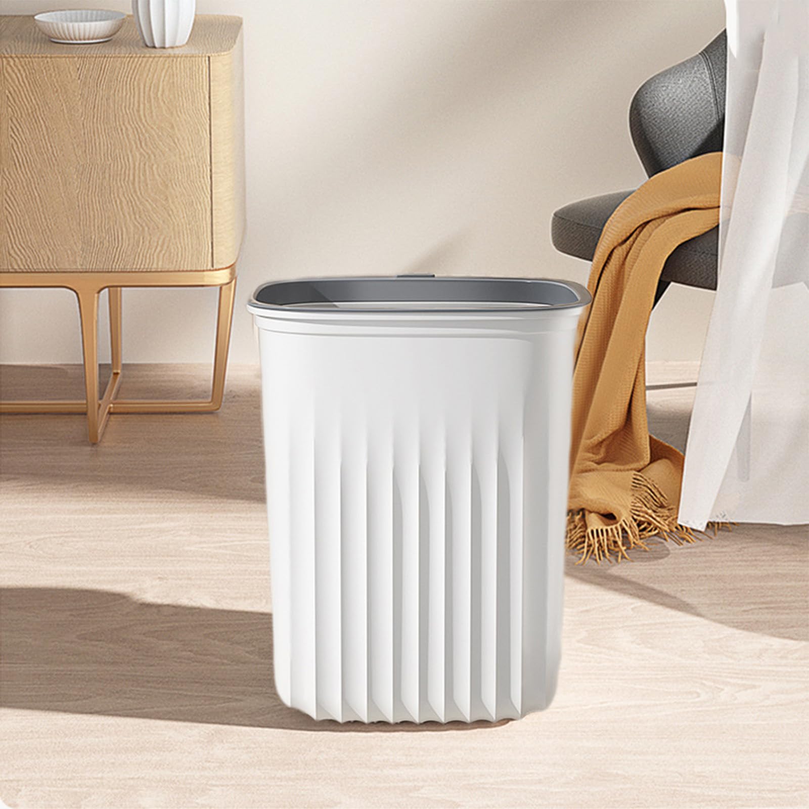 Trash Can - Household Kitchen Trash Can, Plastic Waste Basket, Lidless Press Ring Bathroom Trash Can, Multi-Functional Rubbish Bin, for Bathrooms, Laundry Room, Kitchens & Offices