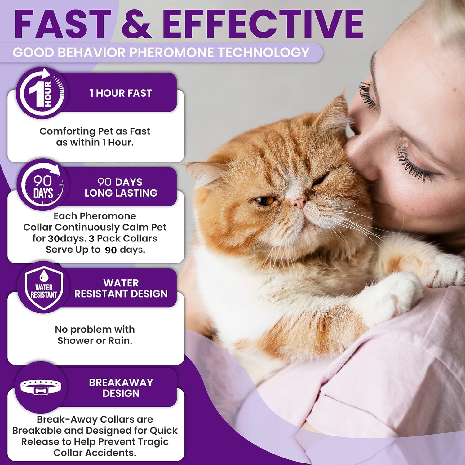 Calming Collar for Cats, 4 Pack (120 Days) with Fast-Acting Pheromones for Anxiety and Stress Relief, Provides Long-Lasting Comfort, Keeps Your Cat Calm and Relaxed, Lavender Aromatherapy