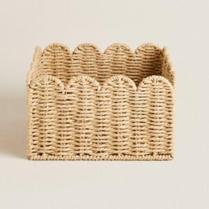 Contorno Belts Scalloped Basket，Wicker Storage Baskets for Shelves，Woven Basket,Rope Basket,Beach Basket（M-14 * 14 * 5.5IN）